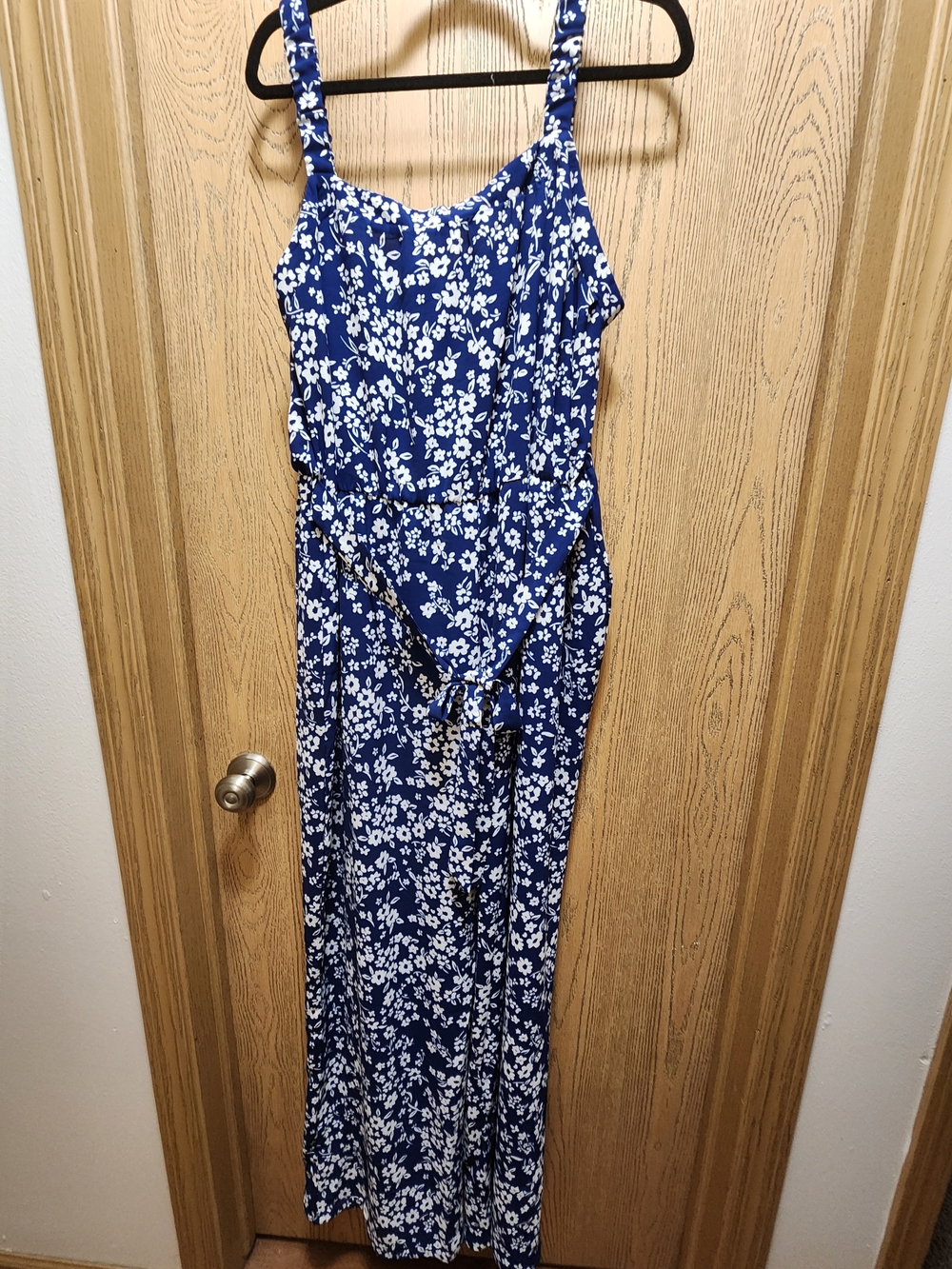 Maurices Blue and White Floral Strap Jumpsuit